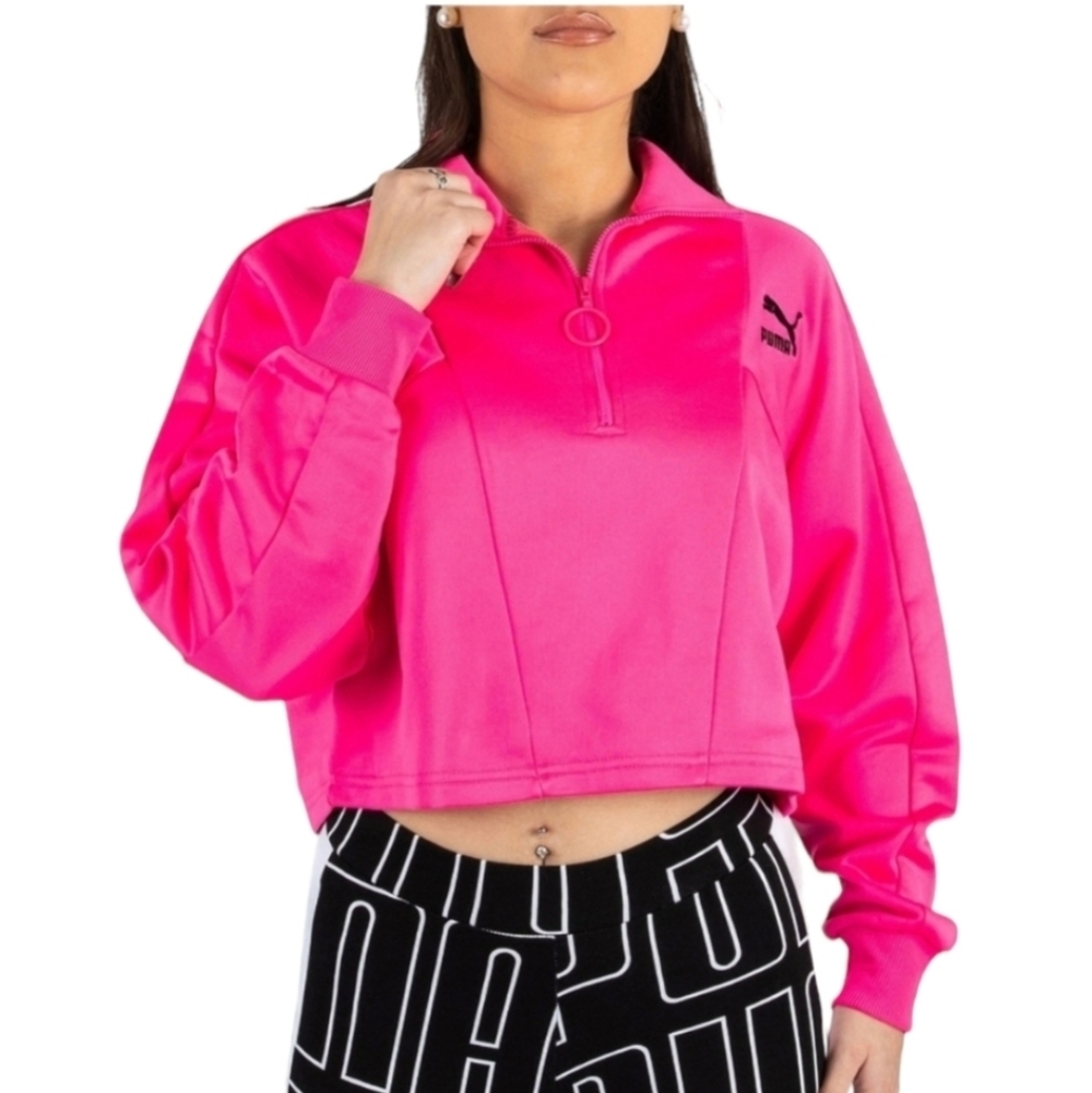 Puma Sport Woman's Cropped Pink Pullover - Picture 1 of 6